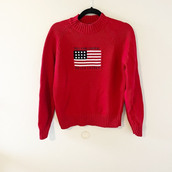 Ralph Lauren Sweaters - Vintage Ralph Lauren red American flag knit sweater fits like medium